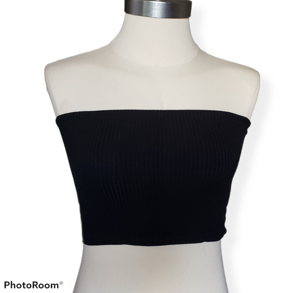 TOPSHOP‎ Black Tube Top Ribbed Cropped Bandeau Size10 2/$10 SPRING TOP - Picture 1 of 2